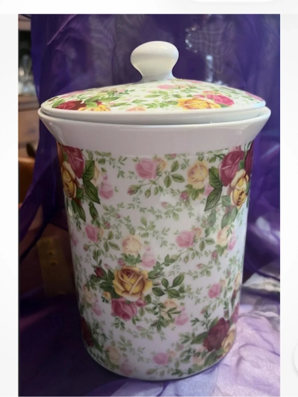 Royal Albert Country Rose Cottagecore Cookie Jar - RARE